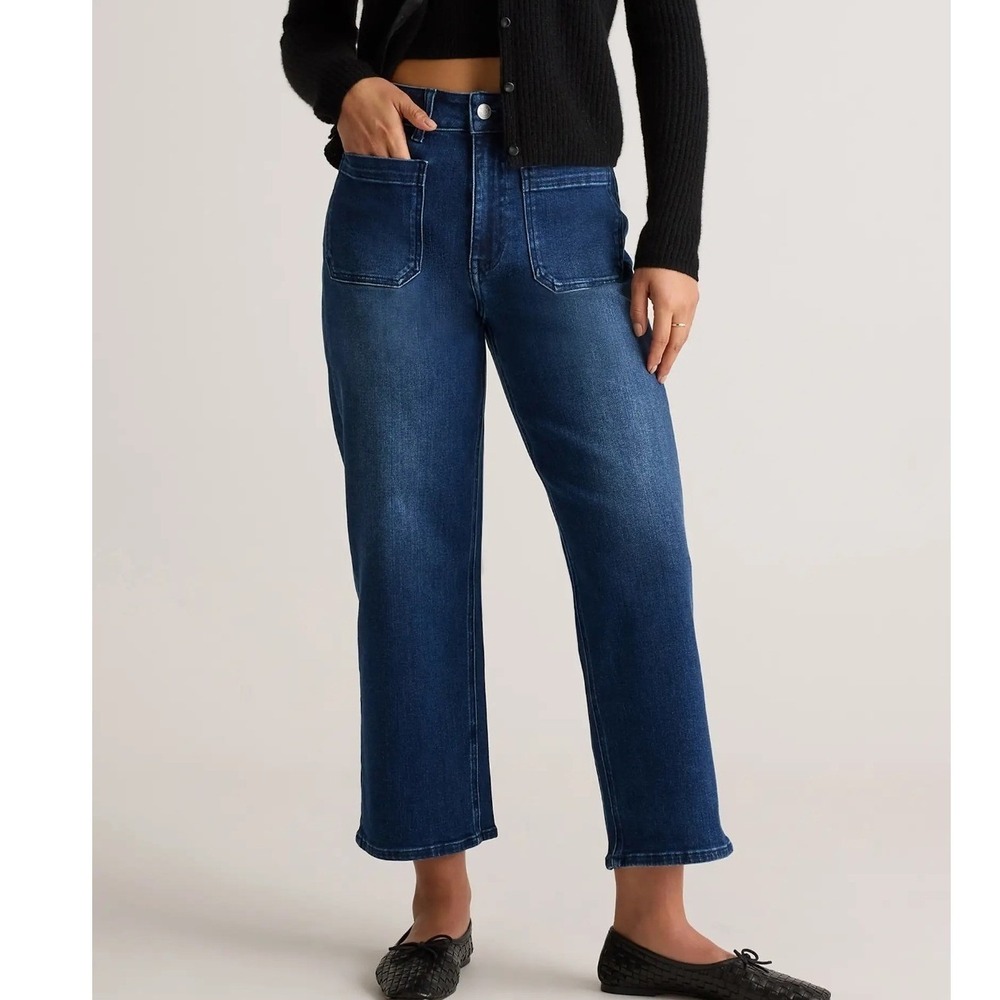 Quince Bella stretch high rise patch pocket wide leg blue jeans comfort size 26